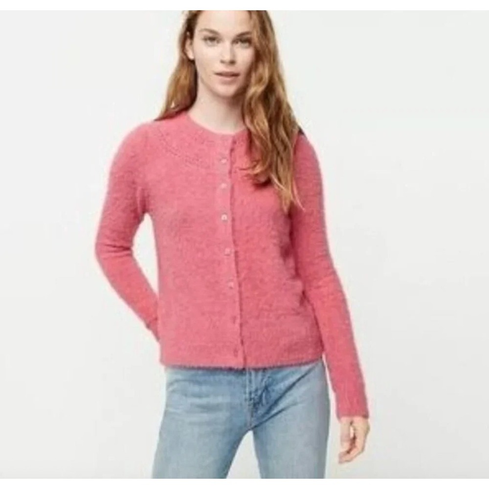 The Reeds J Crew Fuzzy Cardigan Sweater Womens Medium Pink Cozy Preppy Old Money